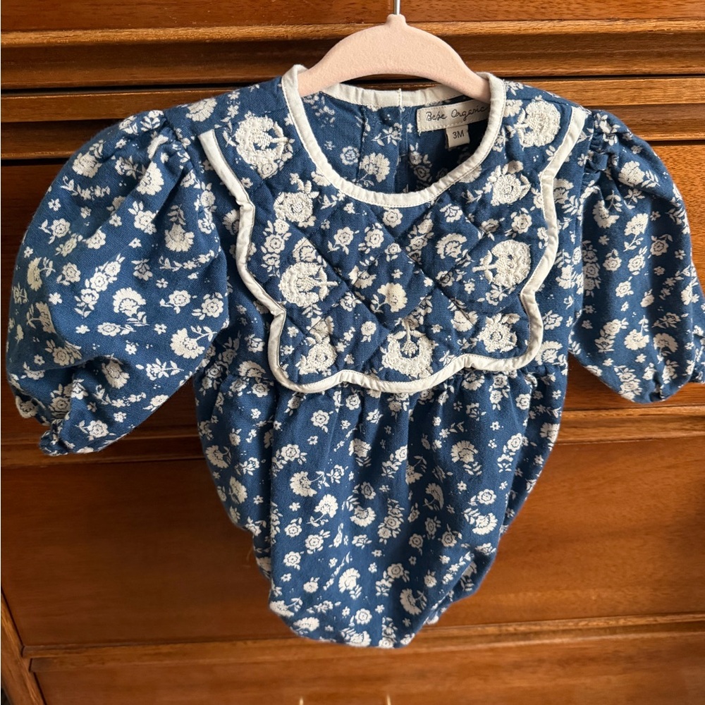 Bebe Organic Blue Floral Quilted Baby One-Piece